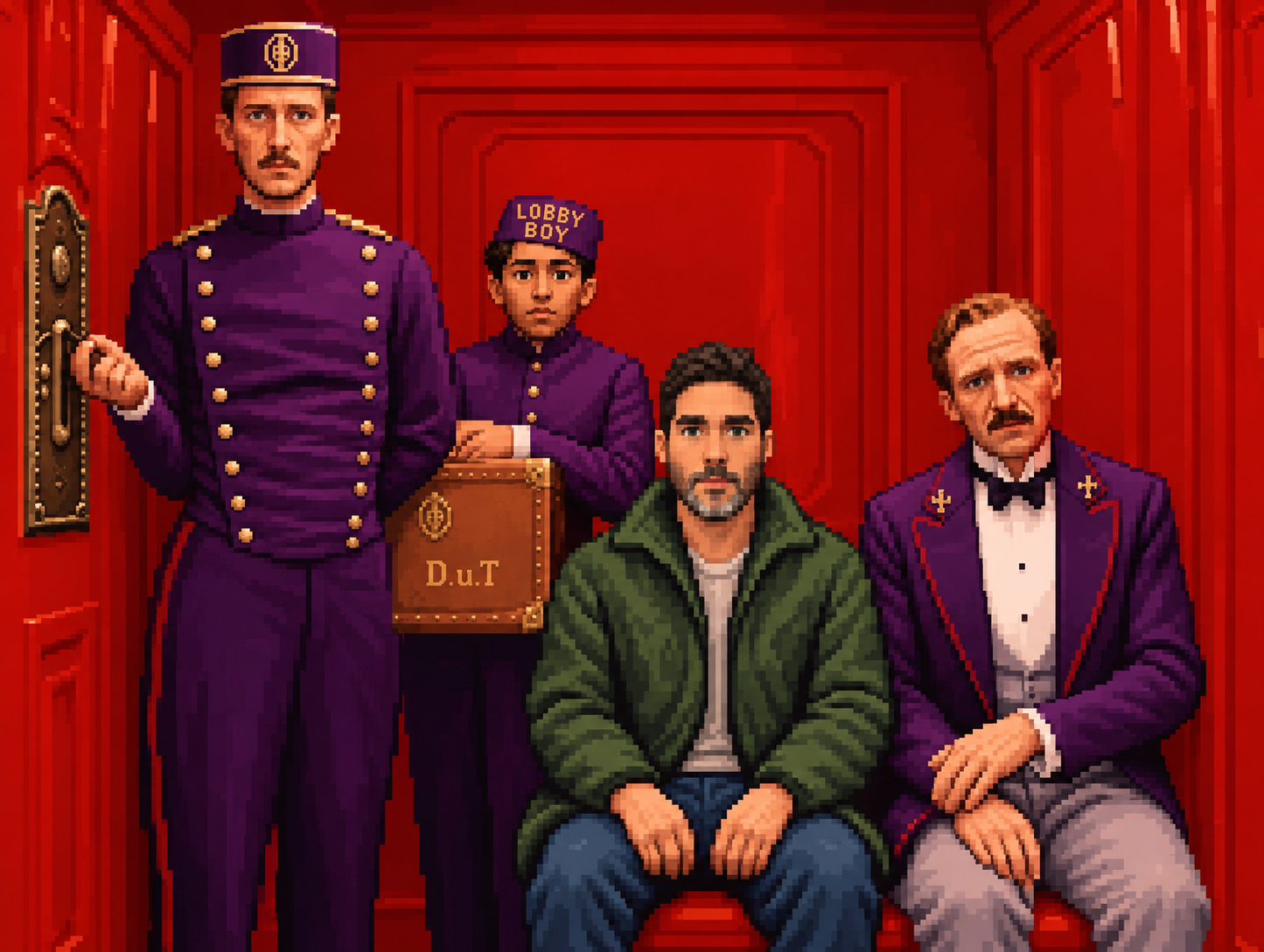 Riding the hotel elevator up beside two lobby boys and the concierge.